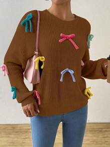 Chiquease Pull ample à épaules tombantes avec nœud décoratif, pour usage quotidien décontracté. Automne/Hiver
