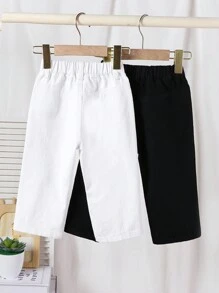 SHEIN Playful Pals 2pcs Baby Boys All-Match Versatile Loose Comfy Casual White + Black Denim Straight Leg Pants Set - Multicolor - View 2