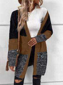 SHEIN LUNE 女士秋冬季拼色长袖休闲开衫