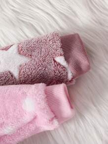 2pcs Baby Girl Star & Dot Pattern Fleece Warm Romper Set, Autumn/Winter - Multicolor - View 4