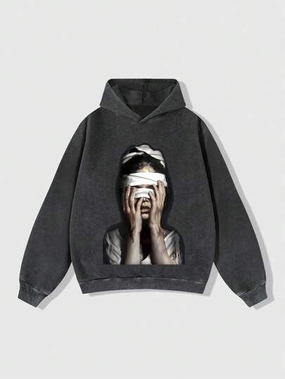 Street Life Sudadera con capucha de manga larga con estampado de figura para hombres