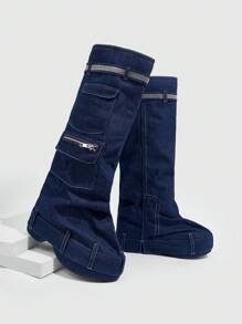 Sugerpunk Giày bốt đế dày có khóa kéo phong cách Punk cho ngày lễ Giáng sinh và năm mới Valentine - Màu xanh lam - Xem 1