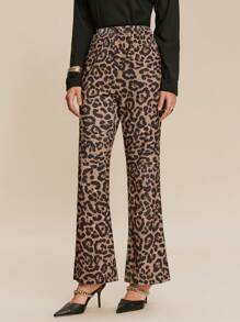 Chiquease 女式豹纹简约风格休闲长裤 - 棕色 - 查看 1