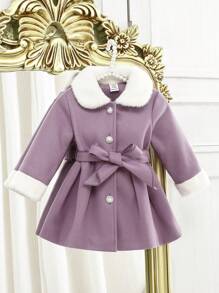 SHEIN Vintaside Kids 女婴博格领系带外套