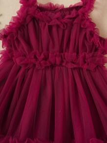 Souflis Souflis 嬰兒褶邊網紗覆蓋吊帶連衣裙 - 紅色 - 查看 4