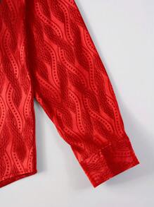 Manfinity AFTRDRK 男士全印花长袖衬衫，适合派对、春秋、秋季 - 紅色 - 查看 6