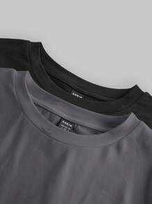 SHEIN EZwear 2 件套女士圆领纯色修身长袖 T 恤套装，秋冬季休闲家居服 - 彩色 - 查看 7