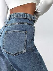 SHEIN Cottnline WOMEN STRAIGHT LOW WAIST JEANS - Medium Wash - View 8