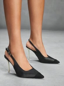 CUCCOO SZL Pointed Toe Stiletto High Heel Fashionable Splicing Sexy Women High Heels - Black - View 1