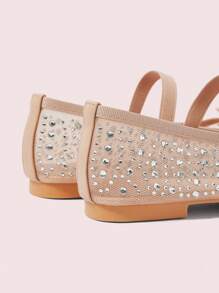 CUCCOO DOLLMOD Rhinestoned Net Mesh Mary Jane Flats For Women, Almond-Colored, Fashionable And Sweet For School/Students Spring Shoes Spring Break Easter