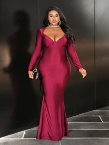 Slaydiva 性感优雅大码女式低胸露背紧身美人鱼礼服派对礼服，情人节 - 酒紅色 - 查看 6