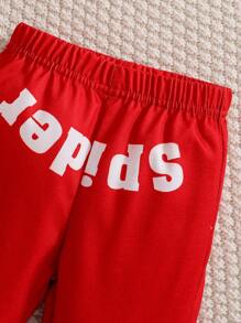 Ensemble de Sweat-shirt à capuche et pantalon pour bébé garçon, automne et hiver, design brodé de toile d'araignée et de lettre, décontracté, beau et mignon - Rouge - Voir 7