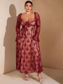 SHEIN BAE 大码女式蕾丝边荷叶边派对夜店连衣裙，甜美性感，适合约会之夜、派对、圣诞节等场合。