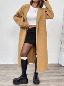 Chiquease Notched Collar Single Breasted Patch Pocket Camel Overcoat - Camel - View 5