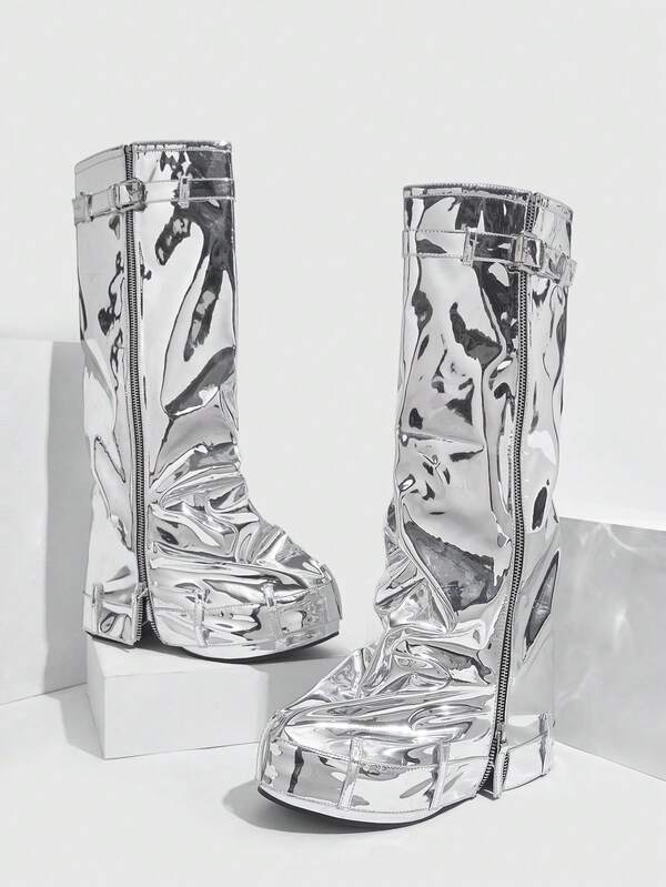 Sugerpunk Botas con suela gruesa, hebilla y cierre estilo punk de CUCCOO