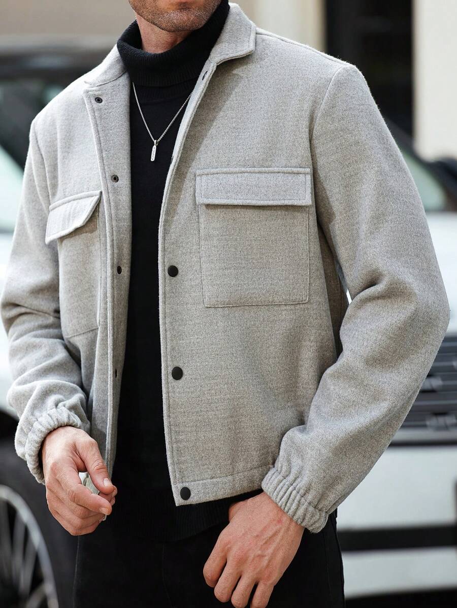 Manfinity Homme Men Casual Button Front Loose Overcoat For Autumn - Grey - View 1