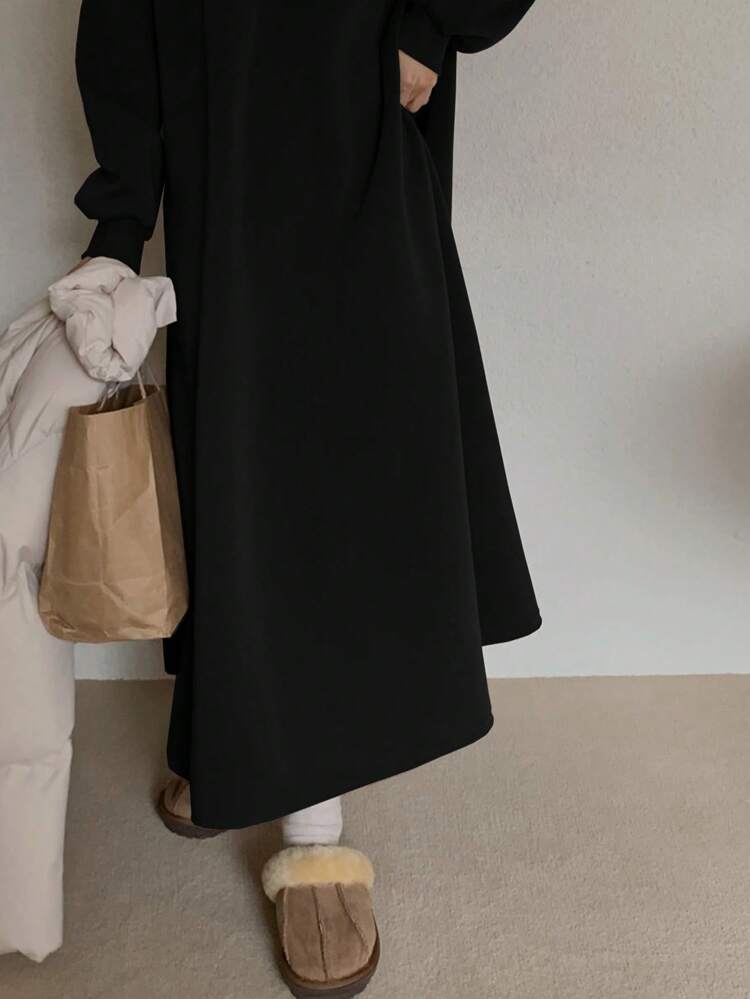 Women's Loose Fit Round Neck Long Sleeve Dress, Sweatshirt Style, Spring/Summer/Autumn Thermal Lined