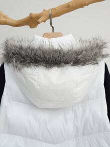 SHEIN EZwear White Woven Sleeveless Long Coat For Women, Cold Protection - White - View 8