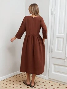 RueChic WOMAN BROWN ELEGANT MUSLIN LONG DRESS - Brown - View 2