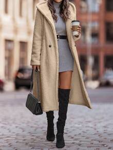 Women Solid Color Button-Up Long Sleeve Long Length Casual Regular Jacket For Everyday Wear