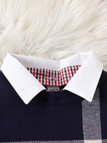SHEIN Maglione a maniche lunghe casual da ragazzo con stampa a righe e blocks di colore sul colletto