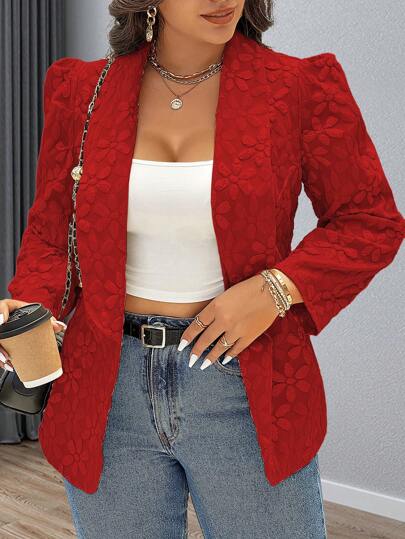 Vionelle Plus Size Floral Embossed Shawl Collar Casual Blazer Jacket, Autumn For New Year Clothes Graduation,Back To School,Teacher Outfits For Women Fall Cloth For Women Winter