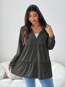 EMERY ROSE Abrigo largo de manga larga de uso diario casual con capucha y cremallera, de unicolor, con bolsillos, ropa de invierno, conjunto de atuendo para vacaciones, térmico, talla grande