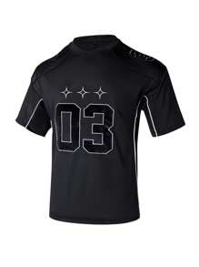 Football Boyfriend Style Men's Tree Branch Print Round Neck Short Sleeve Casual Fitness Workout T-Shirt - Black - View 5