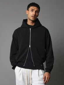 SUMWON Heavy Weight Full Zip Oversized Hoodie - Black - View 4