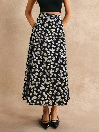 تنورة مطبوعة بنقش الأقحوان مع تفاصيل السحّاب, ملابس رمضان