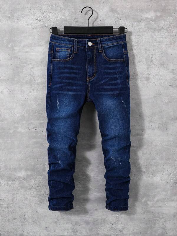 SHEIN Tween Boy Ripped Washed Grey Boy Jeans With Oblique Pocket, For Spring And Summer Boy Clothes