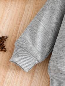 幼儿婴儿男童服装 KING 徽标字母图案休闲运动长袖连帽衫和运动裤儿童秋冬 2 件套服装套装 - 灰色 - 查看 4