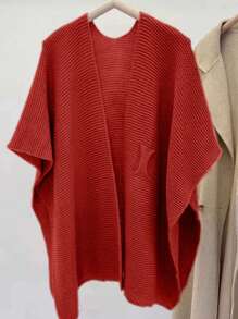 SHEIN LUNE Ladies' Casual Solid Color Shawl Collar Cardigan For Autumn For New Year Clothes - Red - View 3