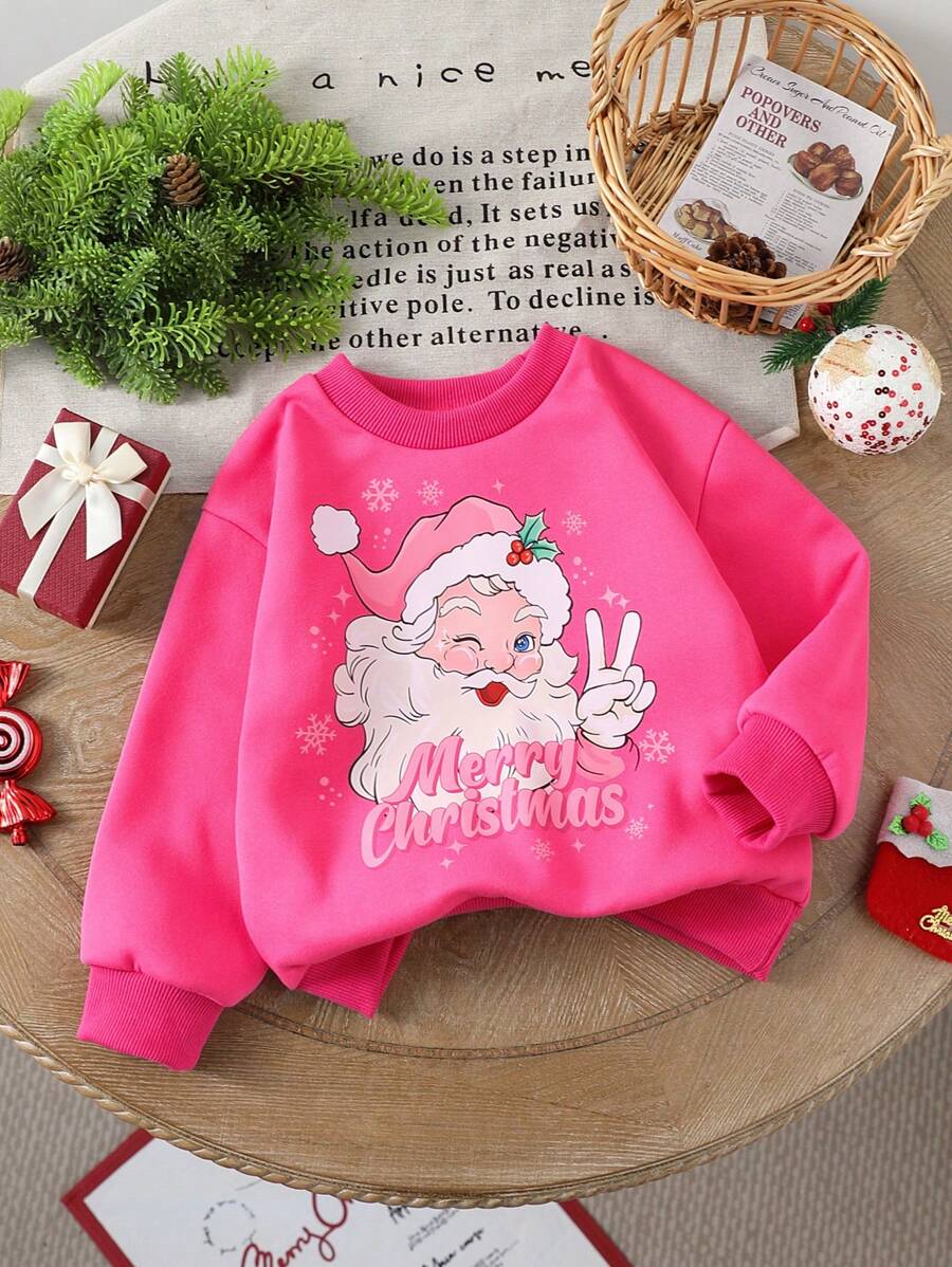 SHEIN Pull à col rond, épaules dénudées, avec nœud de Père Noël, rose fuchsia, style Y2K mignon et amusant, adapté aux fêtes de Noël et aux réunions familiales - Rose vif - Voir 1
