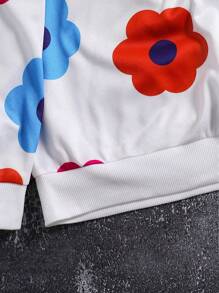 2 件套青少年男孩卡通花卉印花连帽衫和裤子套装，秋季 - 白色 - 查看 5