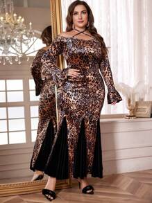 Modelyn فستان ضيق وقصير مع طباعة النمر وطرف متقاطع لمناسبات الربيع/الخريف بمقاسات كبيرة، فساتين ماكسي ضيقة أنيقة، للحفلات المسائية/ضيف الزفاف/الذكرى السنوية - متعدد الألوان - مشاهدة 7