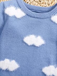 SHEIN Leap Crew Baby Girl Cute Sky And Cloud Print Long Sleeve Sweater Dress For Autumn/Winter - Blue - View 4