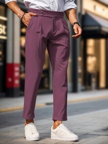 Manfinity Bizformal Men's Solid Color Button Pocket Casual Suit Pants - Purple - View 4