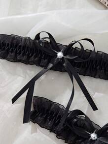 PetitDoll 1 Pair Sexy Diamond Studded Fishnet Leg Garters, Casual Daily Wear