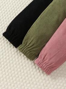 SHEIN 年轻女孩 3 件套儿童纯色松紧腰灯芯绒慢跑裤，秋冬 - 彩色 - 查看 5