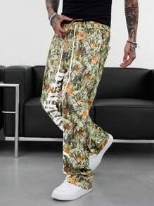 Manfinity Roughcore Men's Letter Print Drawstring Waist Loose Casual Sweatpants - Multicolor - View 5