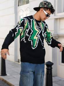 Manfinity Hypemode Men's Round Neck Long Sleeve Patterned Simple Knitted Sweater, Casual Wear - Multicolor - View 3