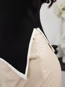 Mulvari Suéter de punto casual de mujer de manga larga con cuello alto