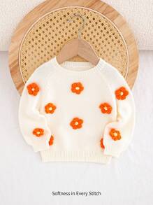 Cozy Pixies Baby Girl Floral 3D Applique Crew Neck Raglan Sleeve Casual Sweater - Multicolor - View 5