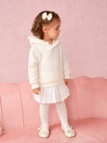 SHEIN Baby Girls' Simple Pom Pom Decor Sweatshirt, For Outdoor Wear, Spring And Autumn - Apricot - View 7