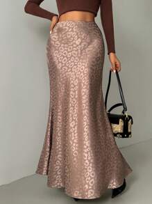 Chiquease Textured Leopard Print Long Mermaid Skirt - Khaki - View 6