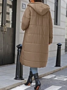 SHEIN Clasi Chaqueta de plumón con capucha, forrada térmicamente, con bolsillos laterales y cremallera frontal, de corte regular, para ropa de invierno de mujer