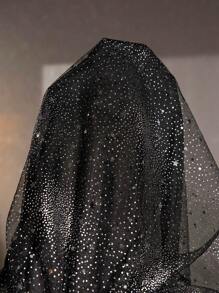 SHEIN Essnce Plus Size Women's New Year's Eve Christmas Sexy Party Black Mesh See-Through Long Dress - Black - View 7