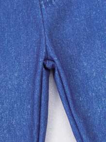 2pcs/Set Young Girl Casual Cool Denim Effect Knitted Thermal Lined Leggings In Black & Blue - Multicolor - View 5