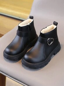 New Round Toe Children's Boots, Casual Retro Flat Bottom Girls' Short Boots, Non-Slip Wear-Resistant Big Kids' Shoes, Girls' Students' Punk Boots